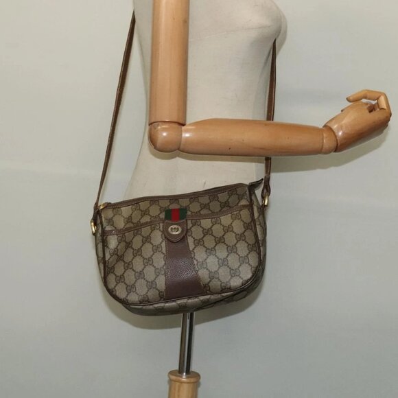 GUCCI GG Supreme Web Sherry Line Bag PVC Beige Gold Red 89 02 032 Auth 139948 - Picture 1 of 16